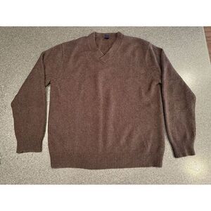 Gap Mens‎ Lambswool Angora Brown Vneck Pullover Sweater XL